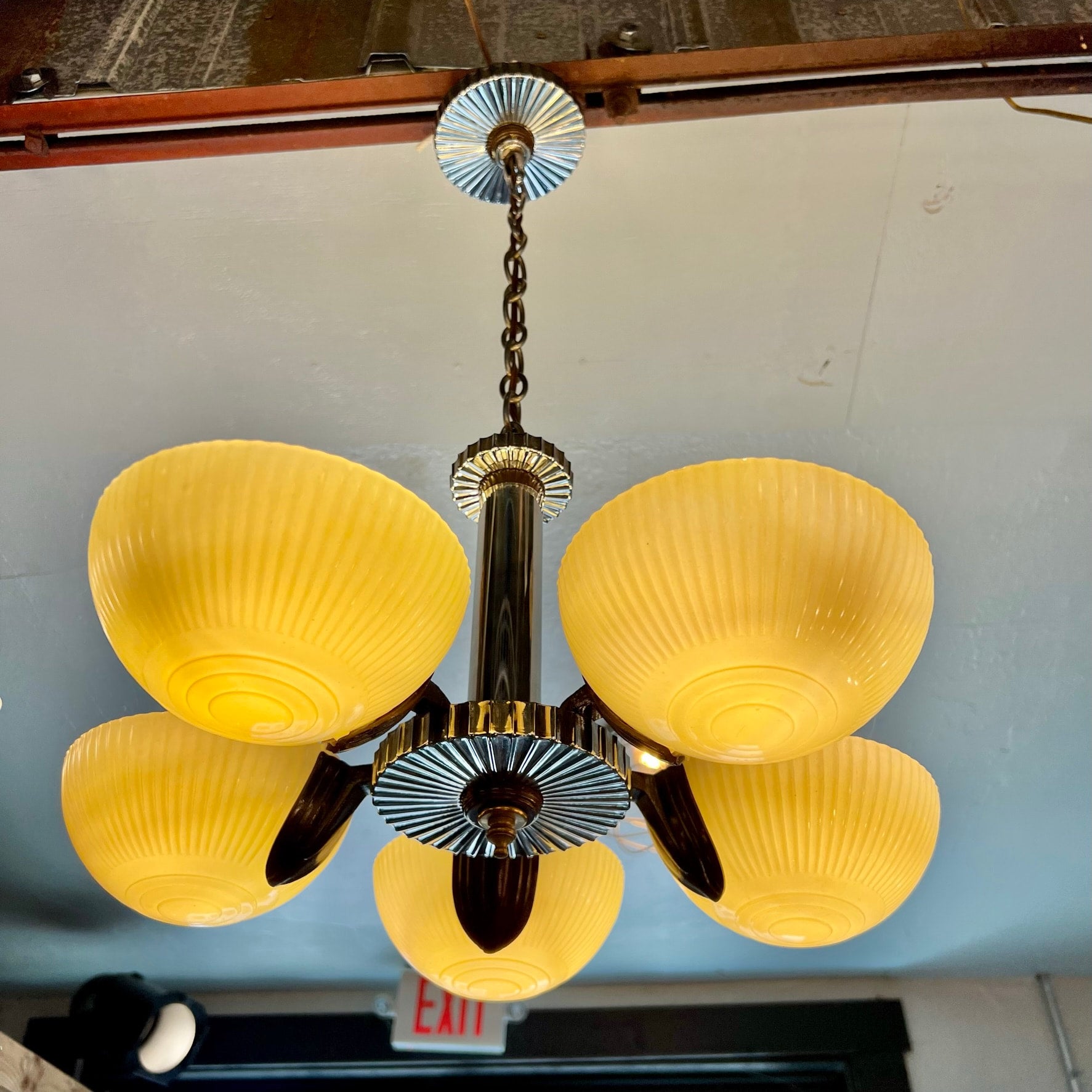 Antique 5 Light Slip Shade Chandelier