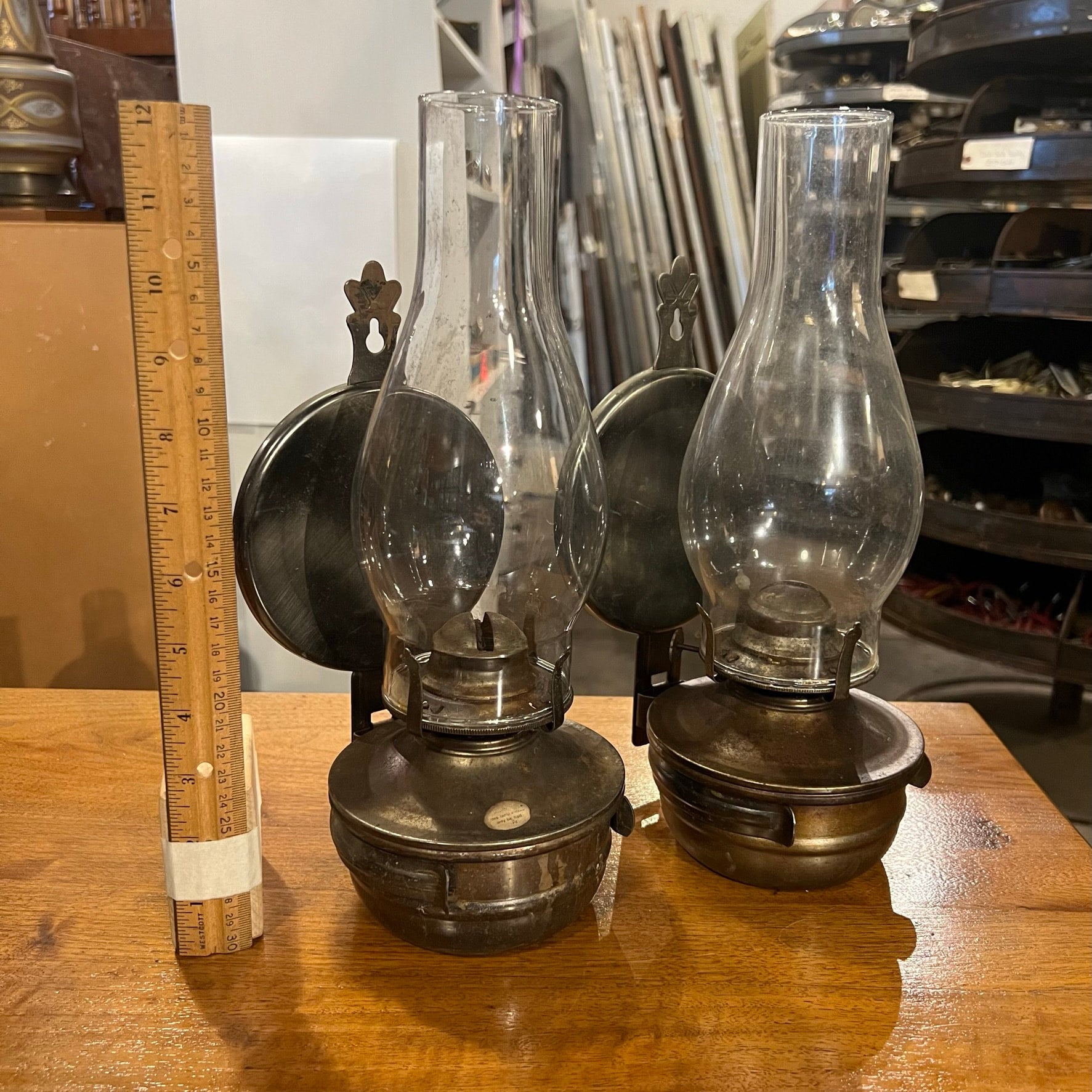 Antique wall mounted oil sales lamp with reflector
