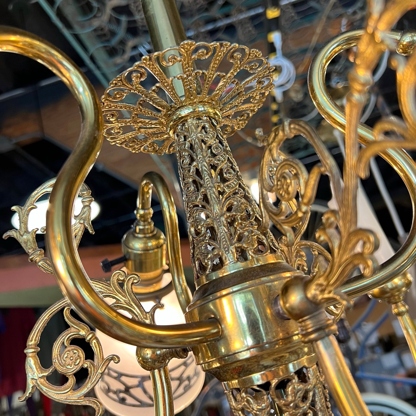 Antique Brass Electrified Gas Chandelier | Madison Street Salvage