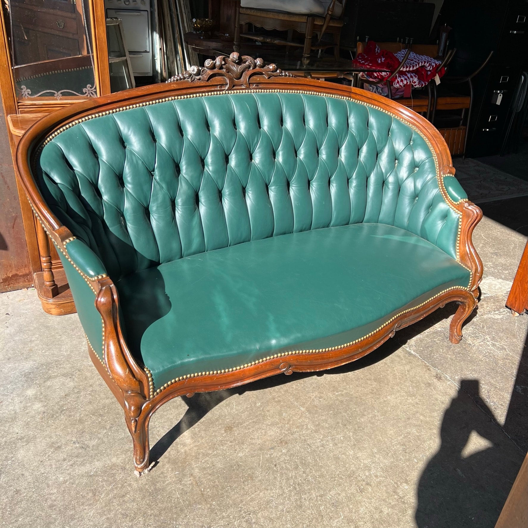 Antique Green Leather Tufted Sofa Madison Street Salvage